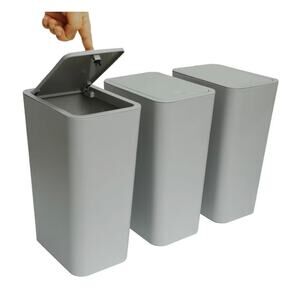 Three Mini Grey Trash Cans